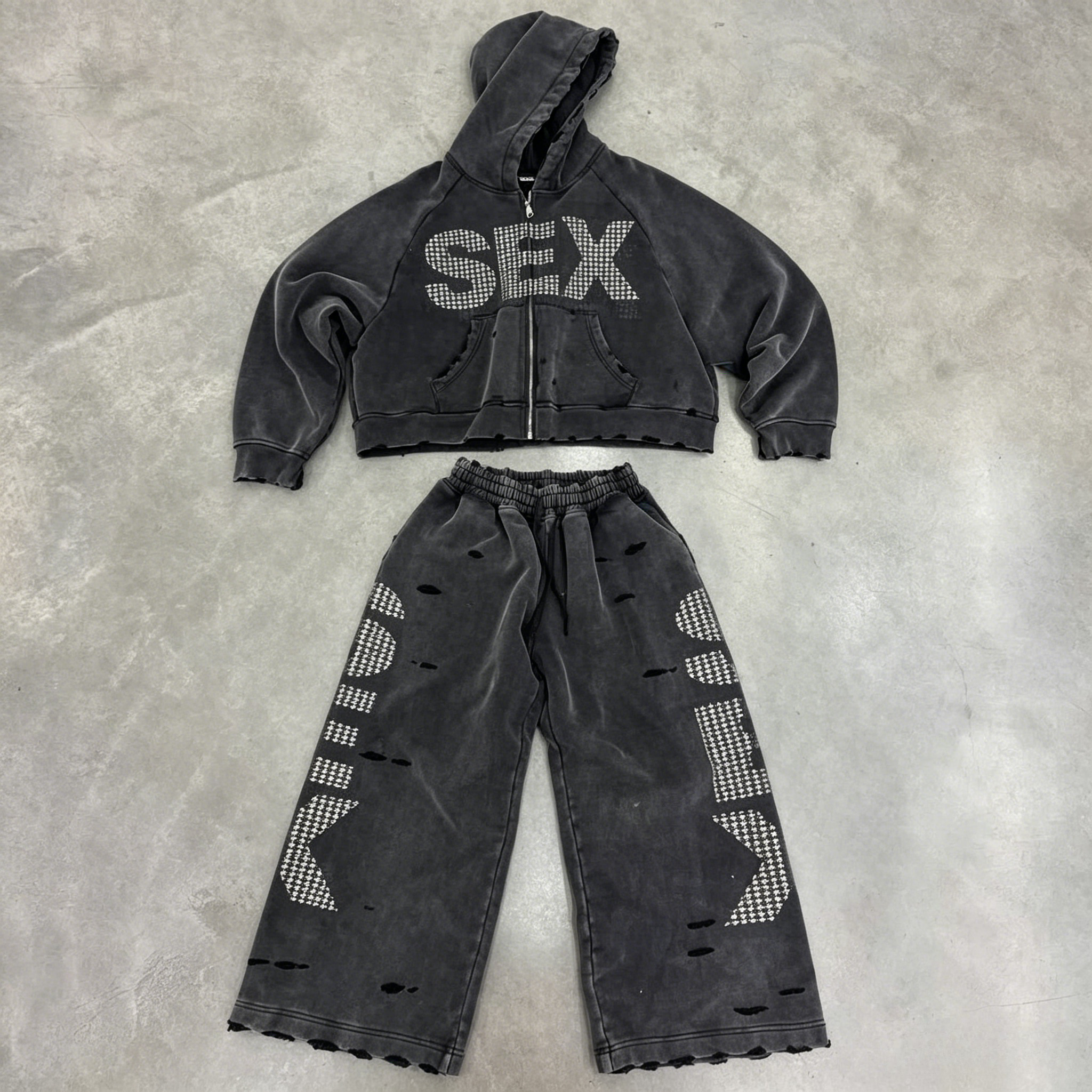 Streetwear Zipper - Y2K Sex Hoodie Set Oversized Retro