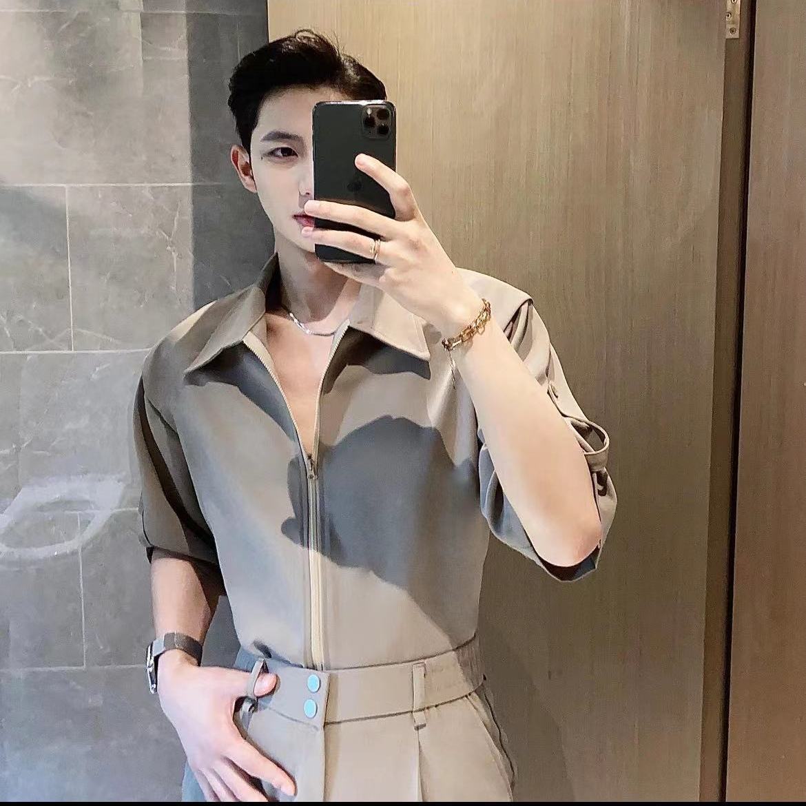 Streetwear Zipper - Premium Ice Silk Men's Short Sleeve