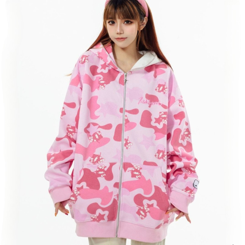 Streetwear Zipper - Casual Ins Sanrio Hello Kitty Camouflage