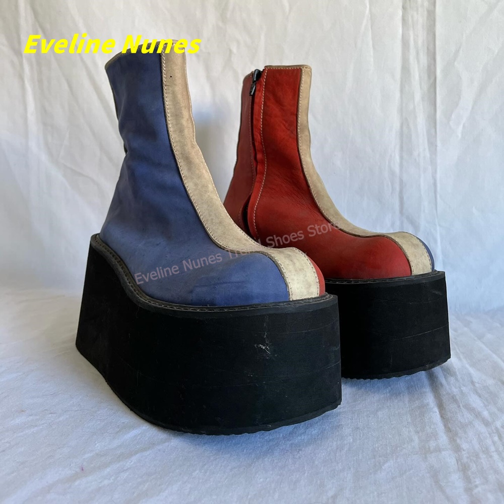 Y2K Red Blue Platform Ankle Bo - Streetwear Zipper のレビューと価格