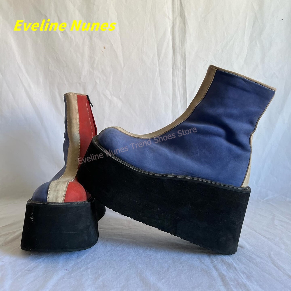 Y2K Red Blue Platform Ankle Bo - Streetwear Zipper のレビューと価格