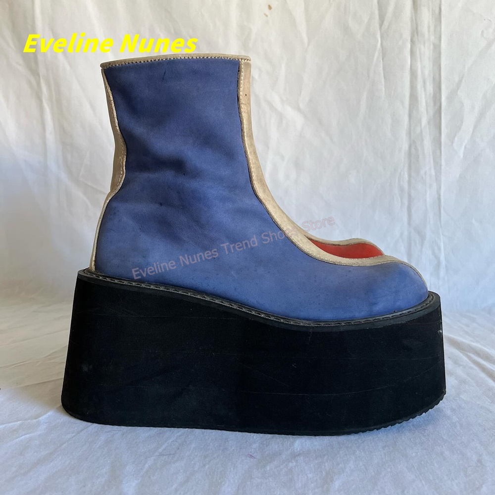 Y2K Red Blue Platform Ankle Bo - Streetwear Zipper のレビューと価格