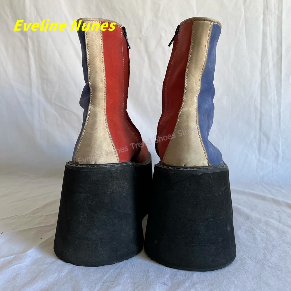 Y2K Red Blue Platform Ankle Bo - Streetwear Zipper のレビューと価格