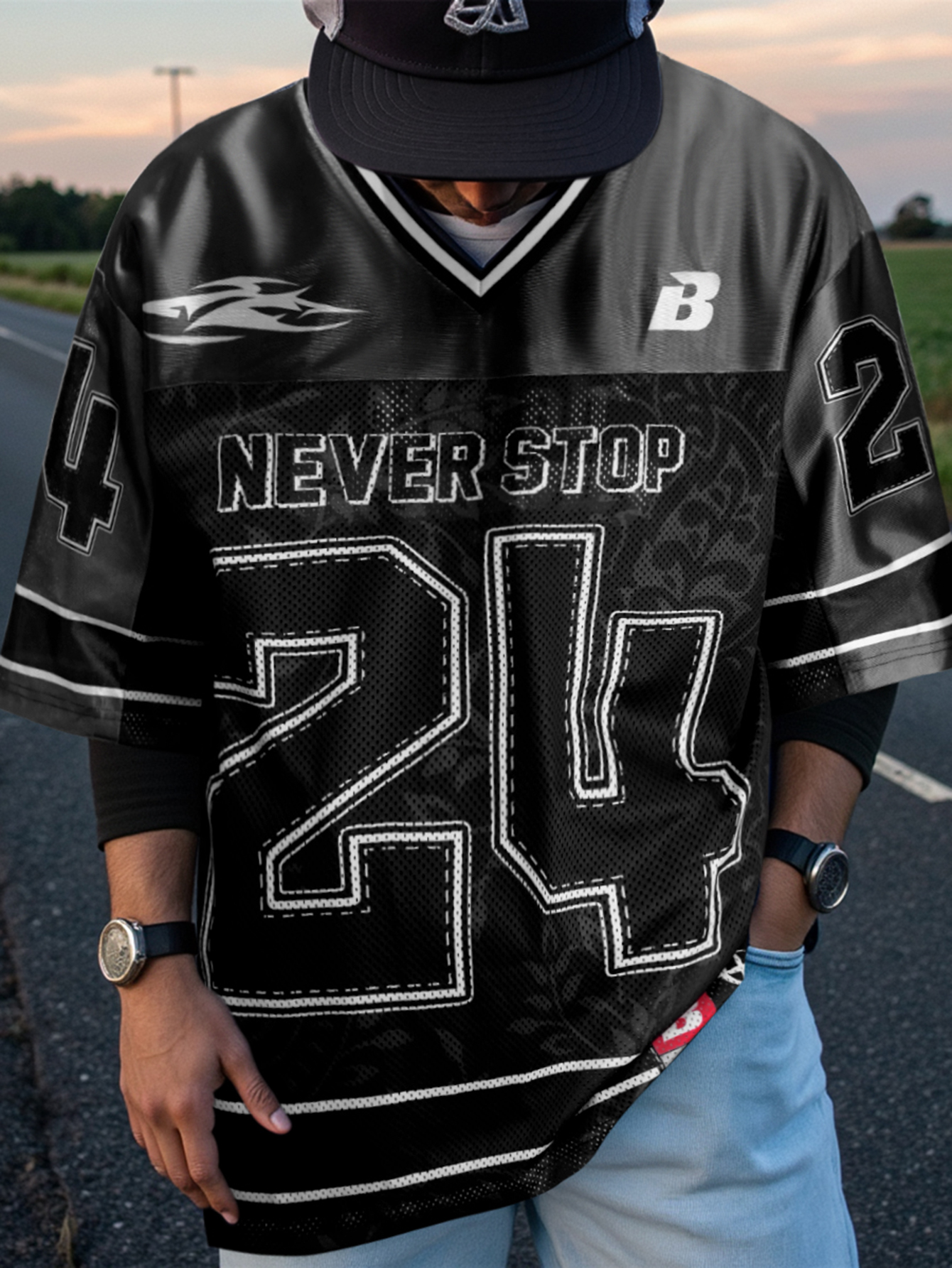 Men's Oversized Streetwear Jer - Streetwear Brand Football Jersey のレビューと価格
