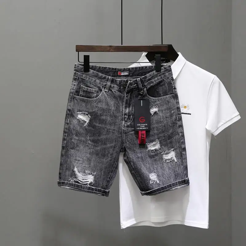 Men's Short Jeans Pants Black  - Streetwear Brand Shorts のレビューと価格
