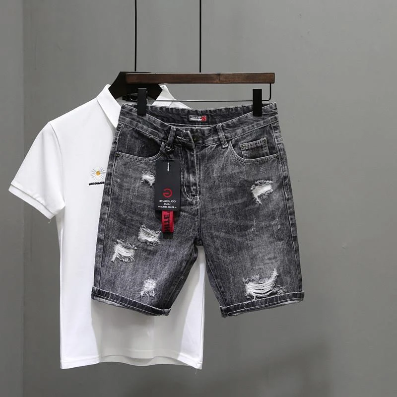Men's Short Jeans Pants Black  - Streetwear Brand Shorts のレビューと価格